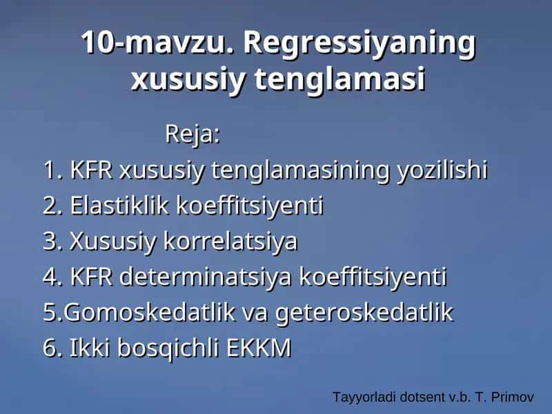 REGRESSIYANING XUSUSIY TENGLAMALARI