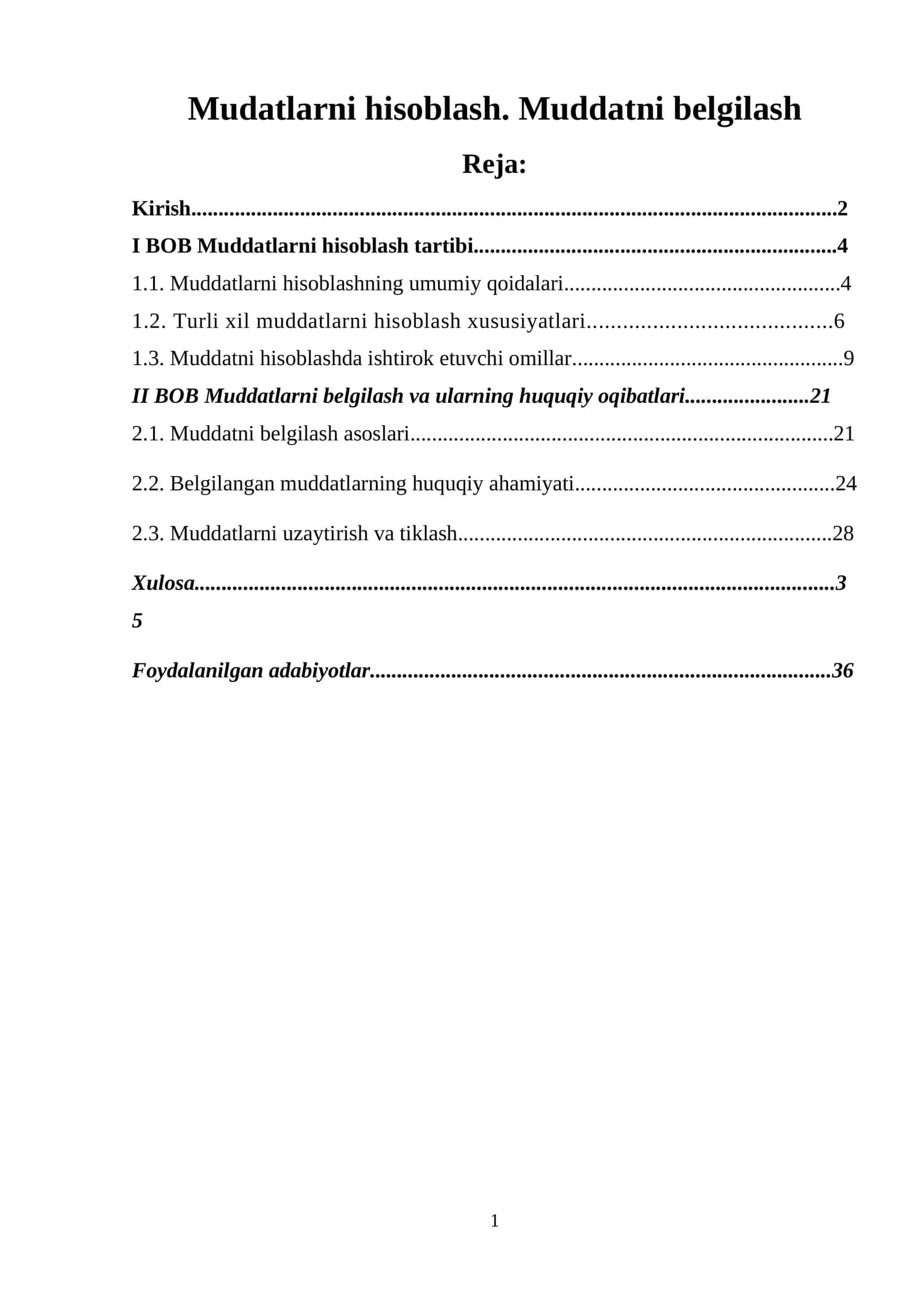 Mudatlarni hisoblash. Muddatni belgilash. Kurs ishi