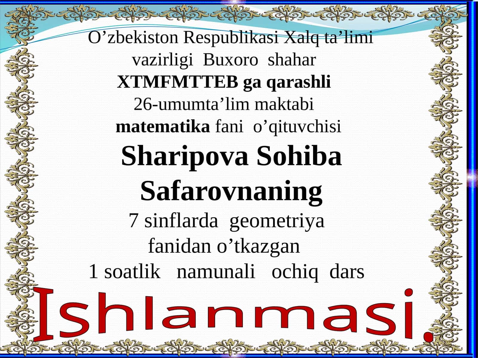 7-sinf Geometriya Uchburchak ichki burchaklari yig'indisi dars ishlanma