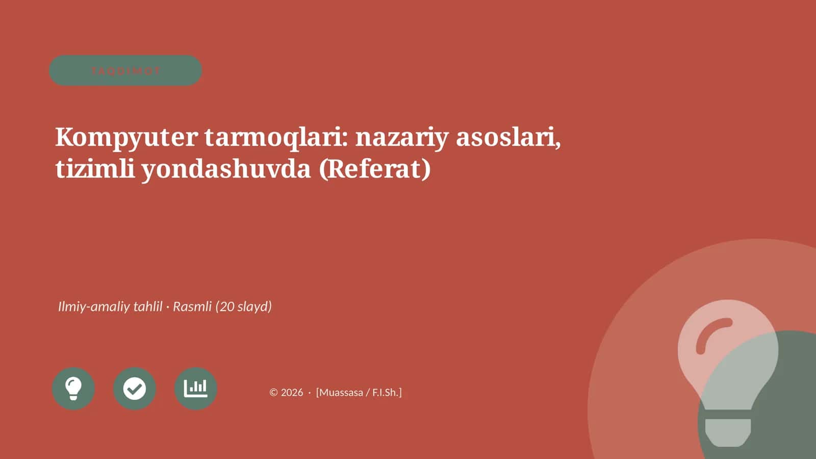Kompyuter tarmoqlari: nazariy asoslari, tizimli yondashuvda (Referat)