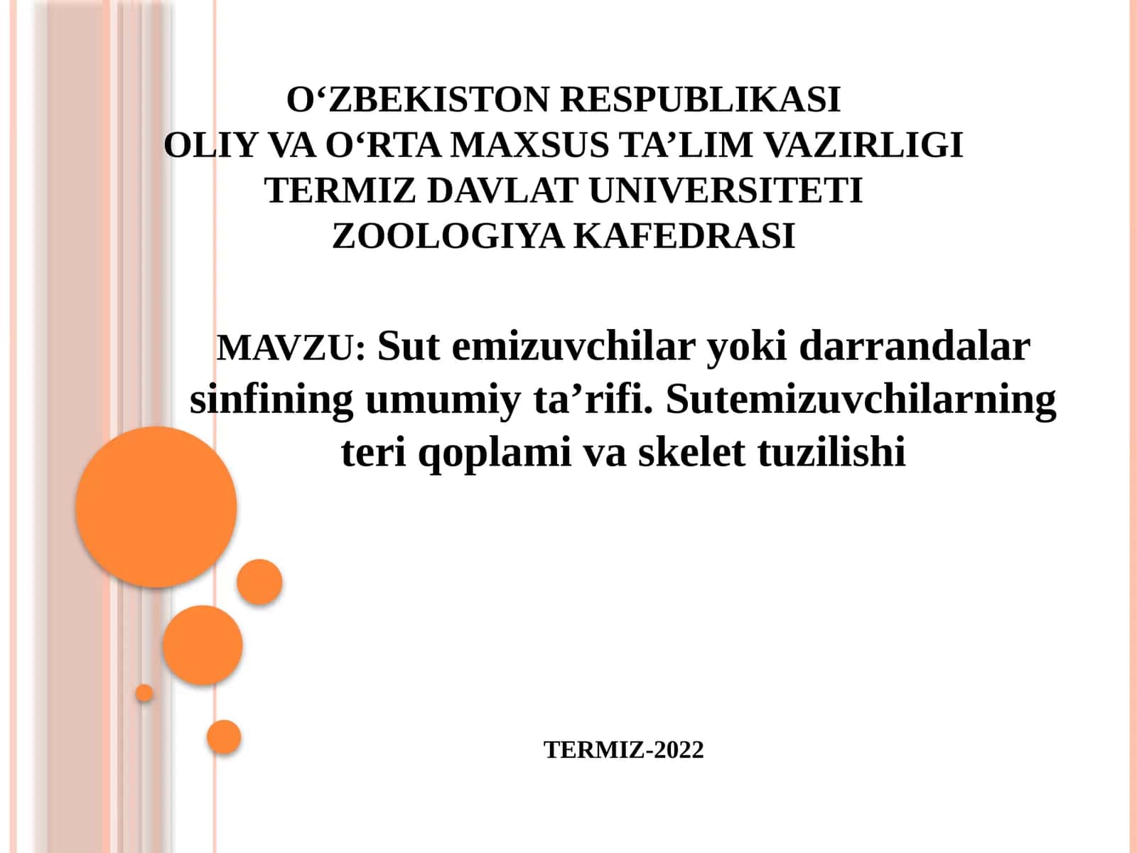 Sut emizuvchilar yoki darrandalar sinfining umumiy ta’rifi. Sutemizuvchilarning teri qoplamivaskelettuzilishi