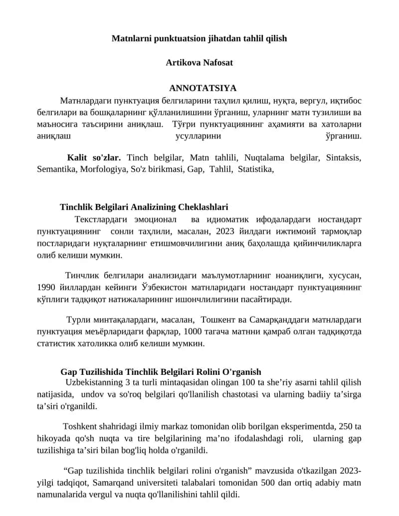 Matnlarni punktuatsion jihatdan tahlil qilish
