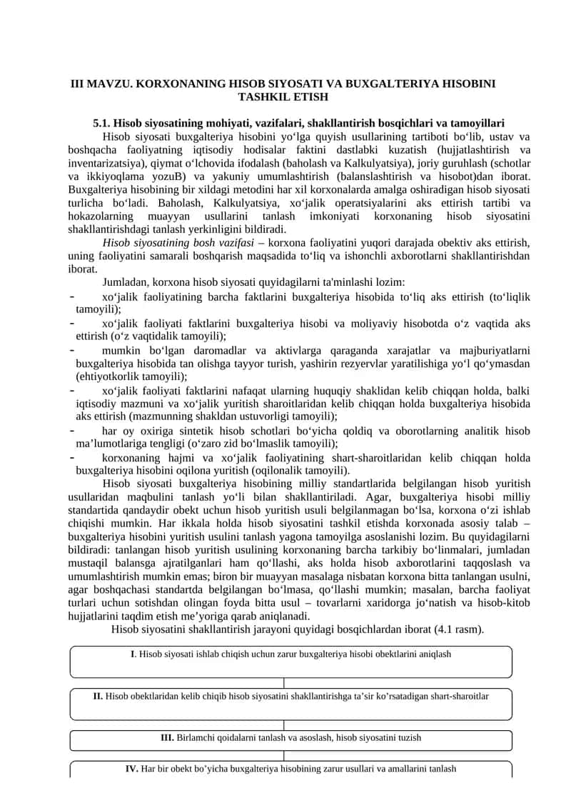 Korxona Hisob Siyosati va Buxgalteriya Hisobini Tashkil Etish