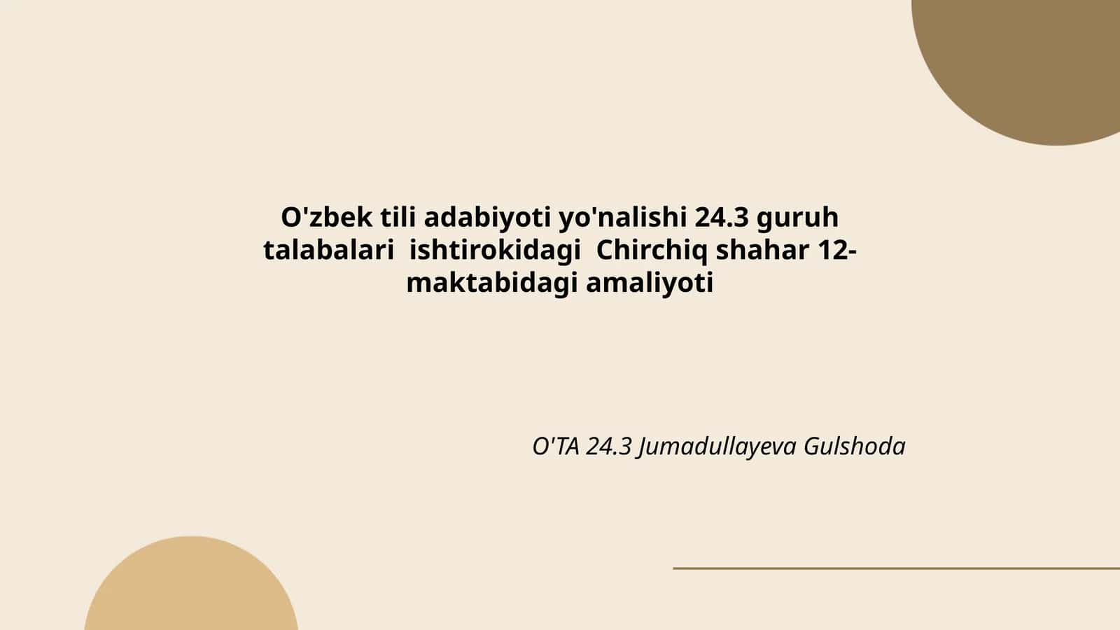 O'zbek tili adabiyoti yo'nalishi 24.3 guruh talabalari ishtirokidagi Chirchiq shahar 12-maktabidagi amaliyoti