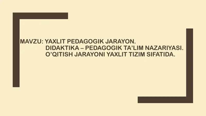 Yaxlit pedagogik jarayon