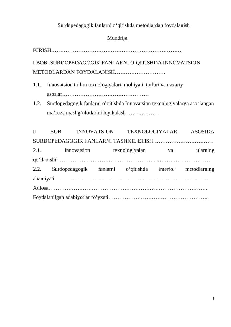 Surdopedagogik fanlarni o‘qitishda metodlardan foydalanish