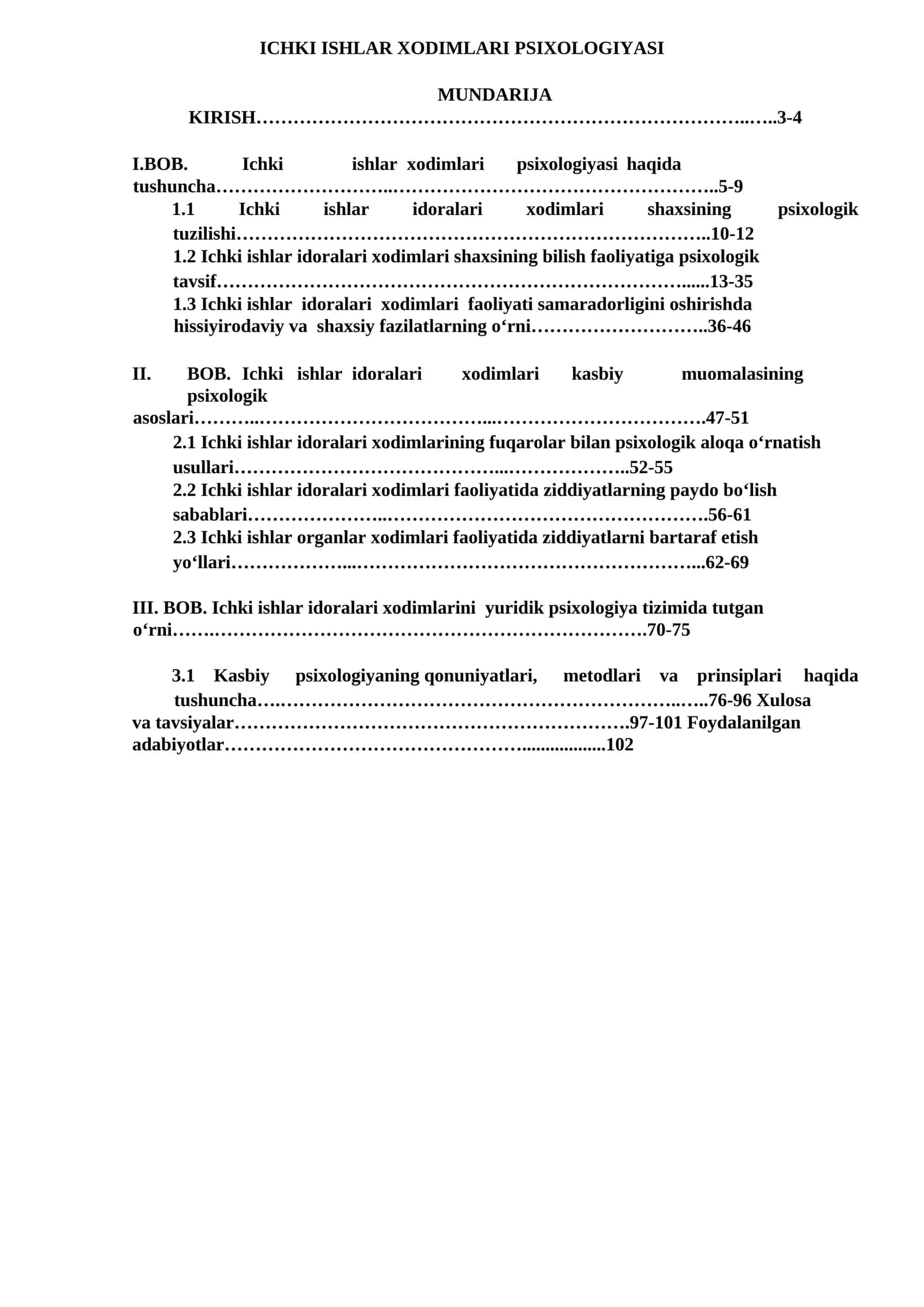 ICHKI ISHLAR XODIMLARI PSIXOLOGIYASI