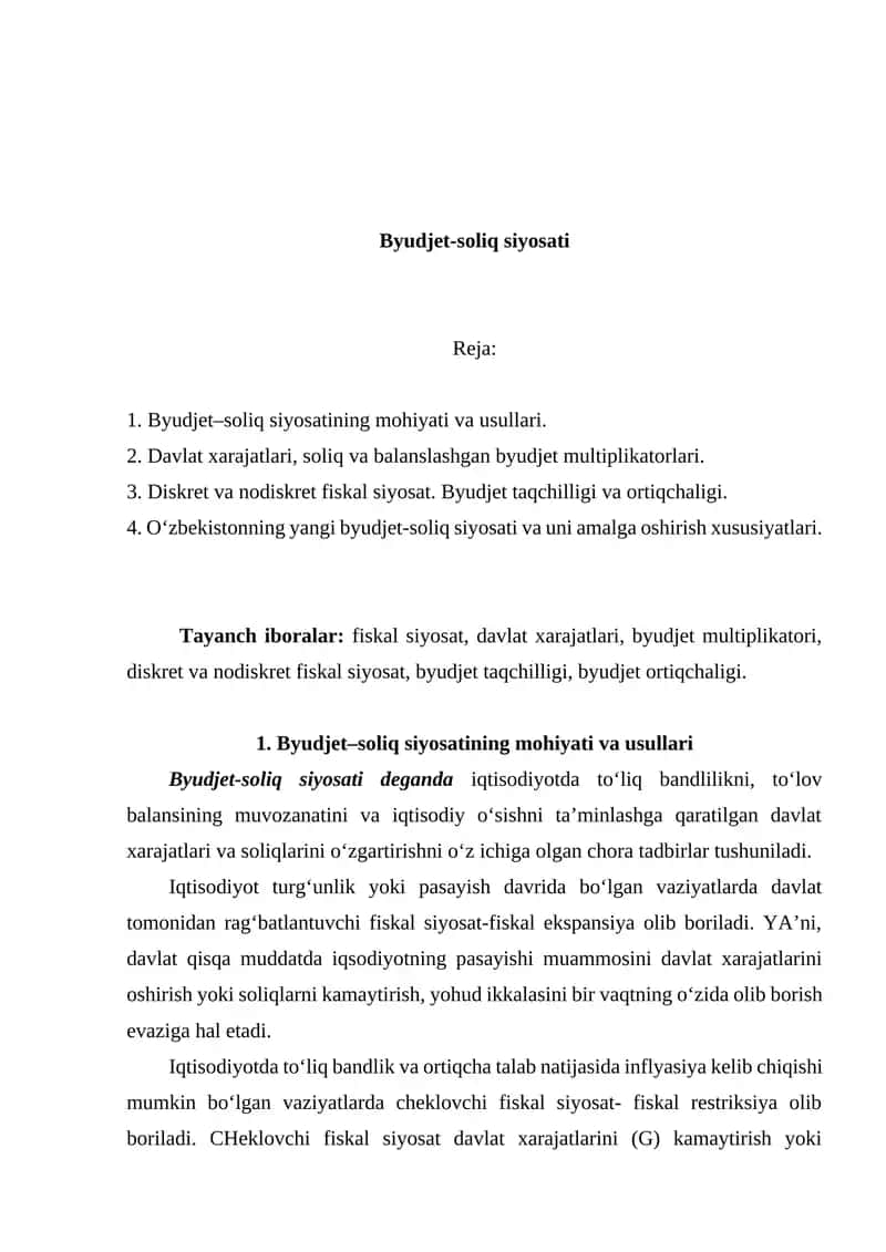 Byudjet-soliq siyosati