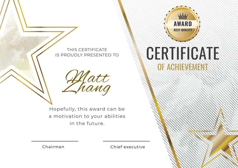 CERTIFICATE OF ACHIEVEMENT