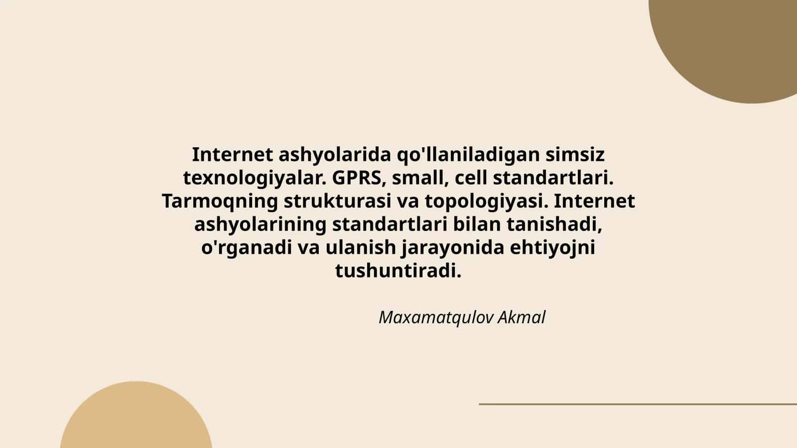 Internet ashyolarida qo'llaniladigan simsiz texnologiyalar