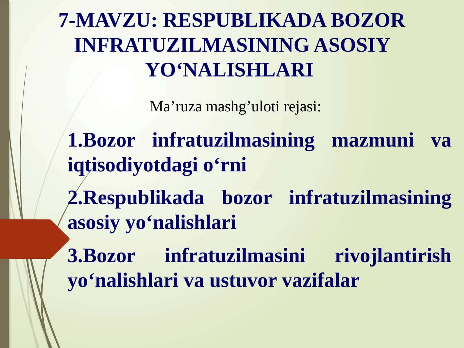 RESPUBLIKADA BOZOR INFRATUZILMASINING ASOSIY YOʻNALISHLARI