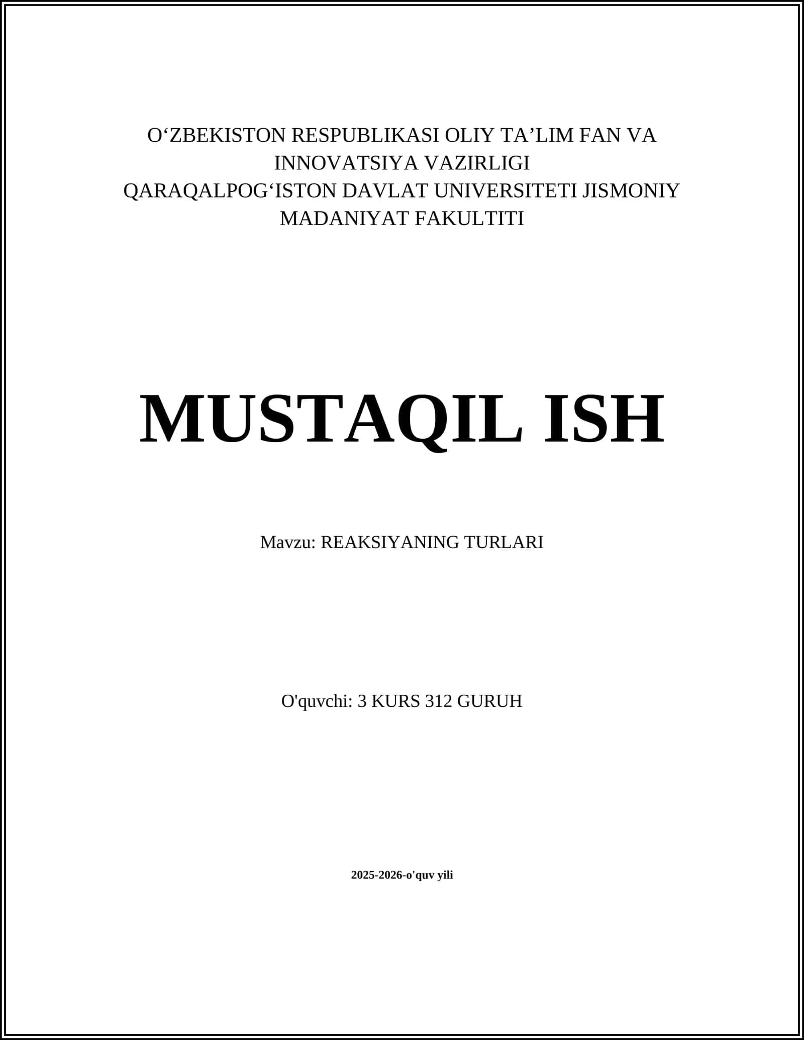 REAKSIYANING TURLARI