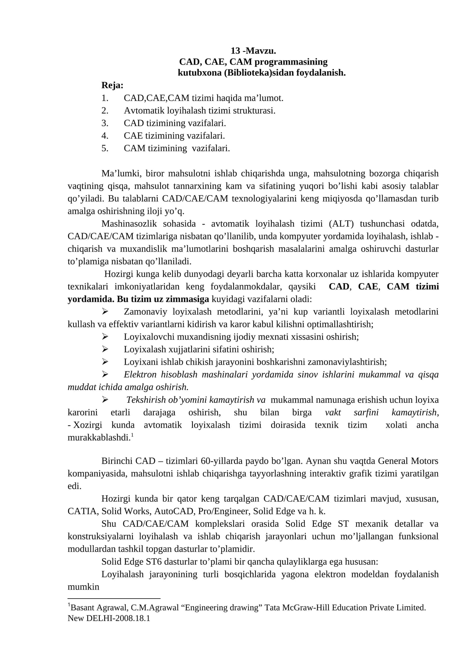 CAD, CAE, CAM programmasining kutubxona (Biblioteka)sidan foydalanish