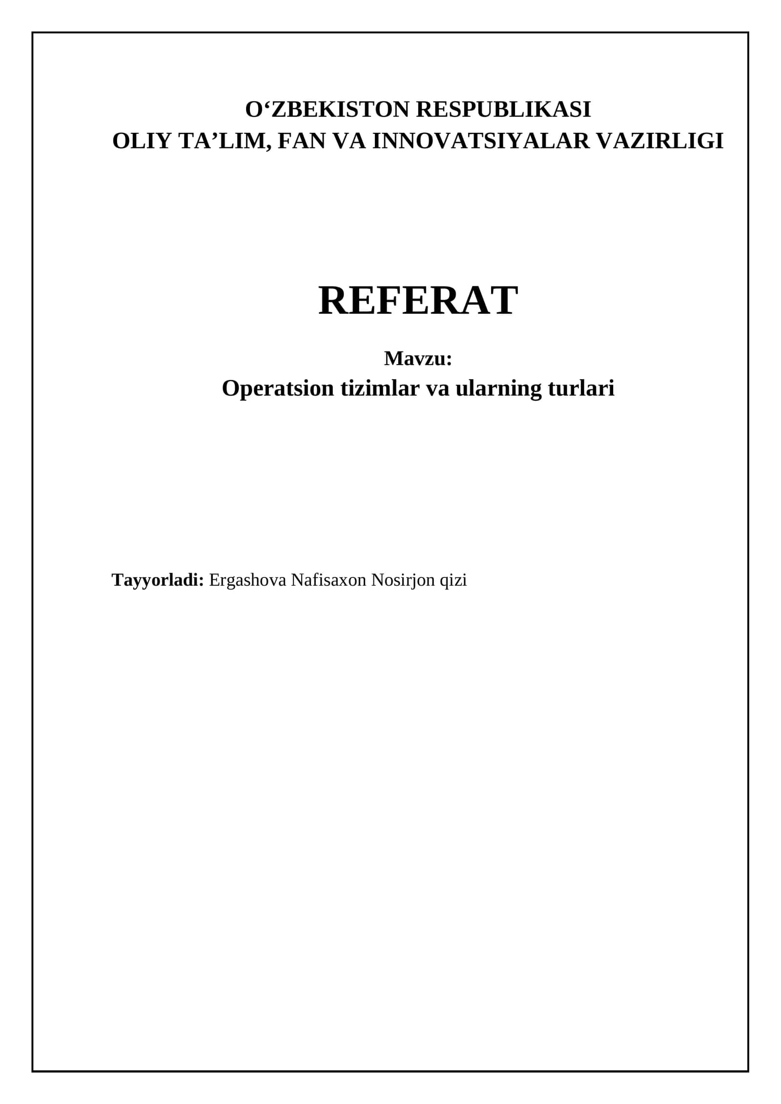 Operatsion tizimlar va ularning turlari