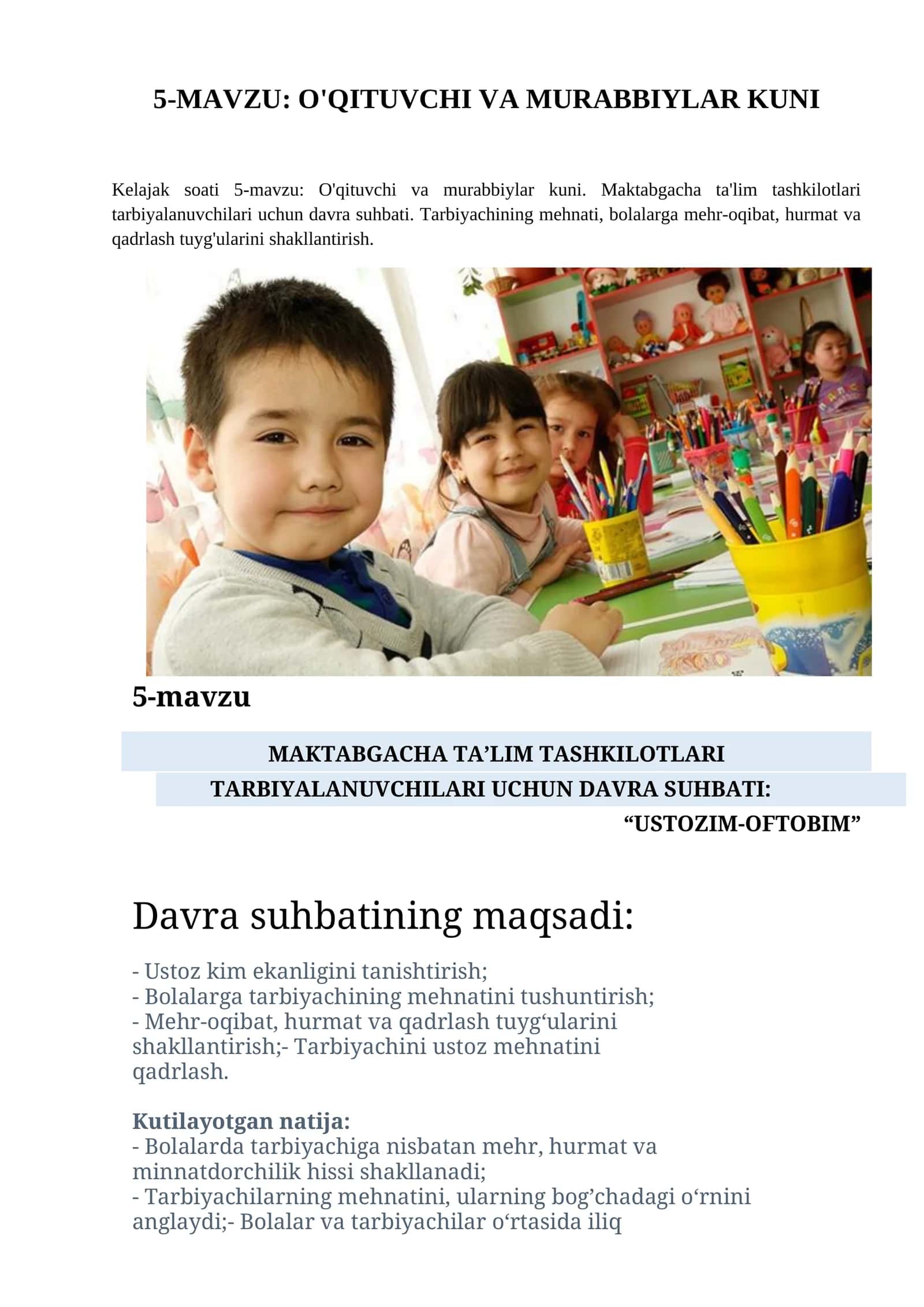 O'QITUVCHI VA MURABBIYLAR KUNI