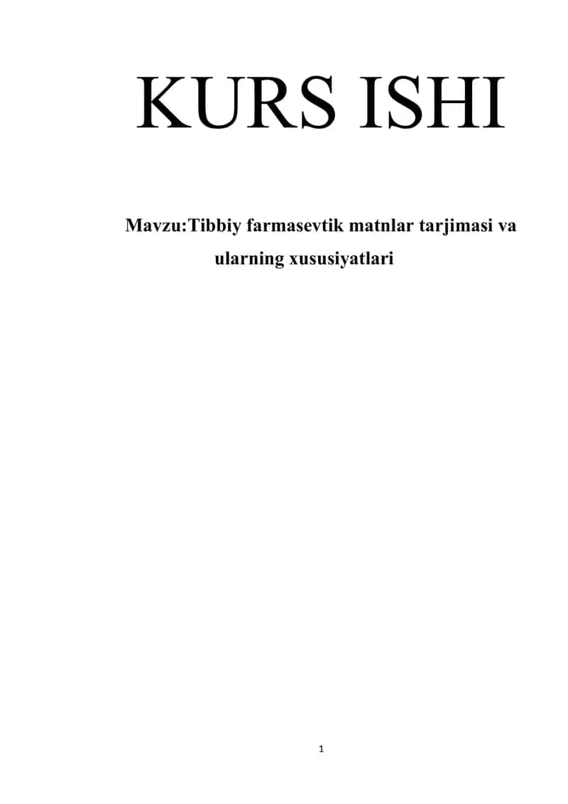 Tibbiy farmasevtik matnlar tarjimasi va ularning xususiyatlari