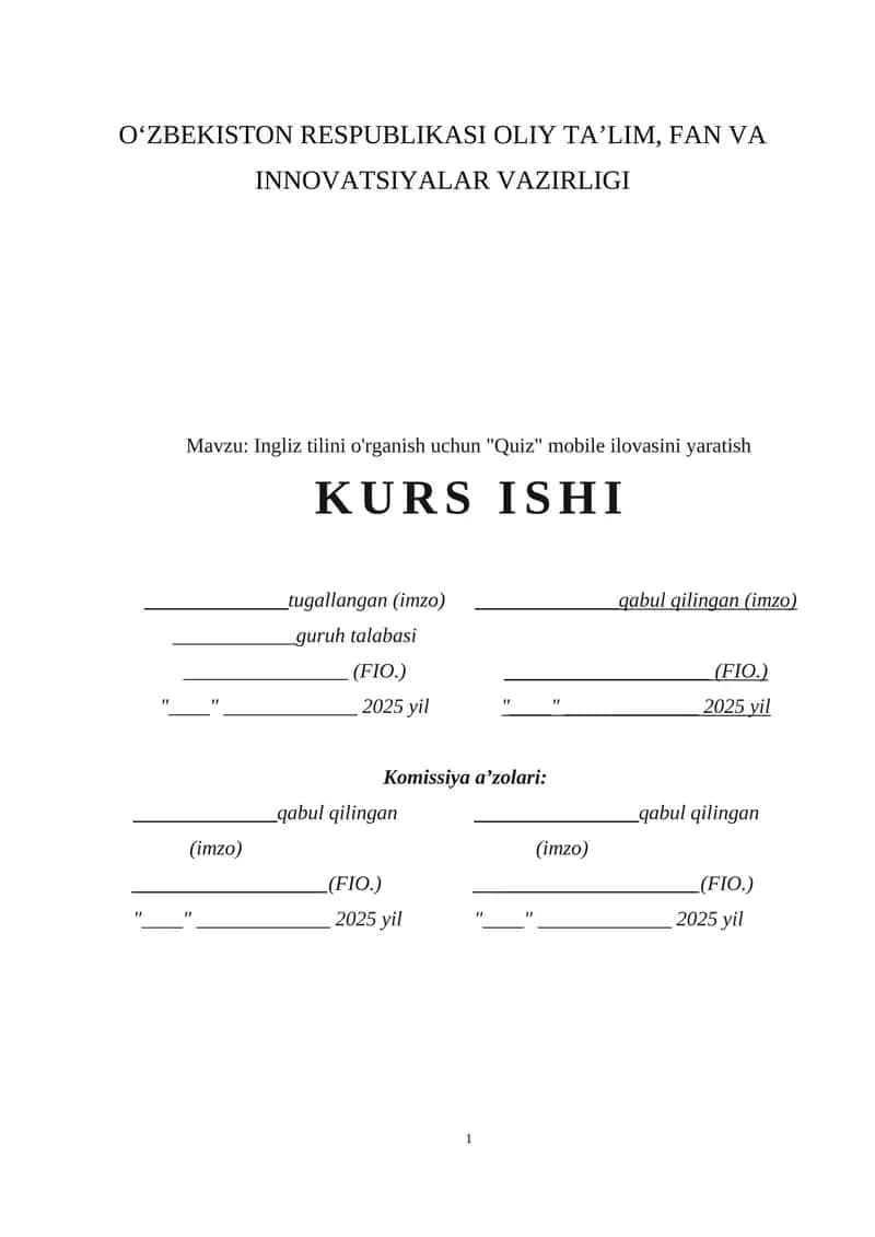 Ingliz tilini o'rganish uchun mobil platforma kurs ishi