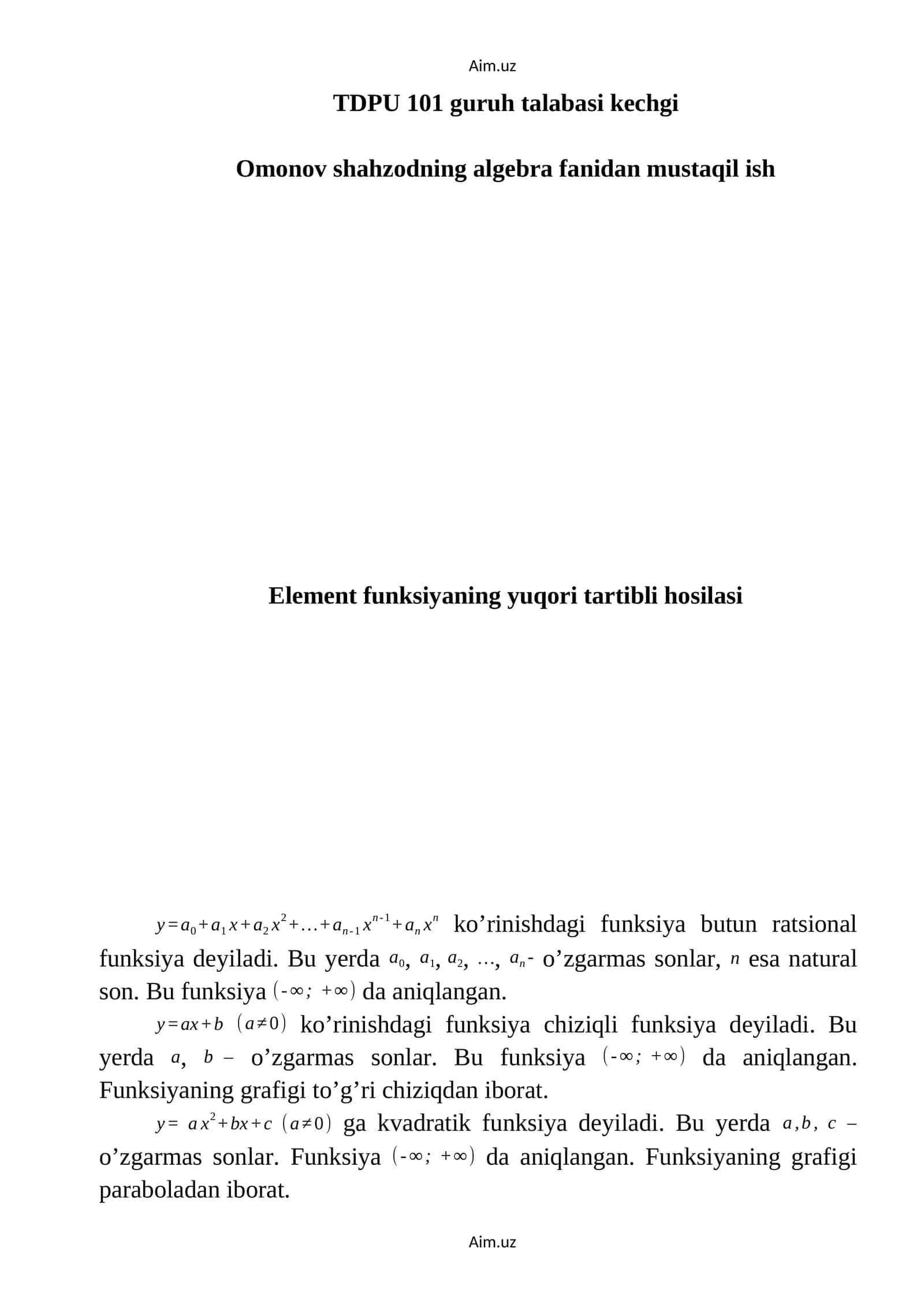 Omonov shahzodning algebra fanidan mustaqil ish