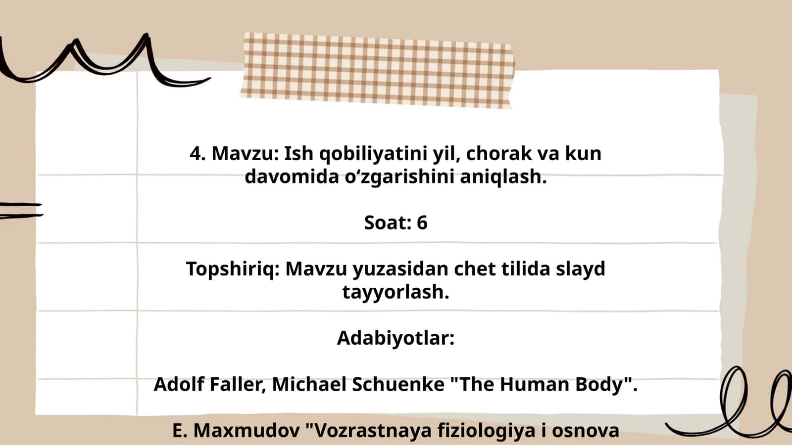 Ish qobiliyatini yil, chorak va kun davomida o‘zgarishini aniqlash