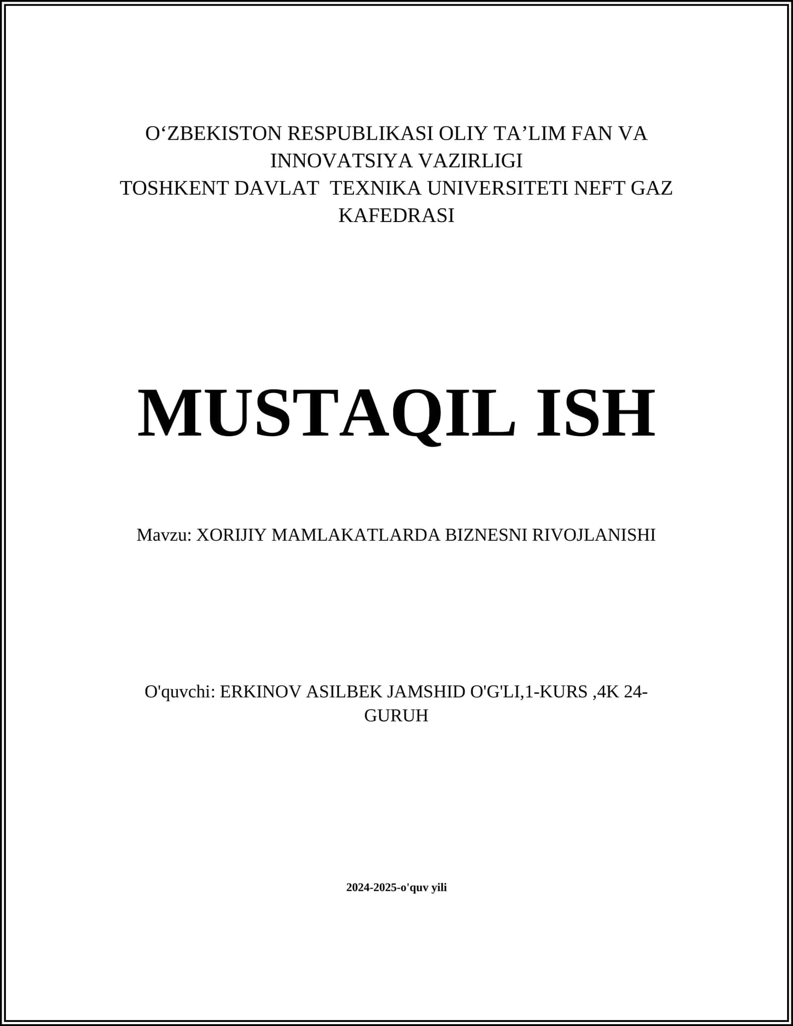 XORIJIY MAMLAKATLARDA BIZNESNI RIVOJLANISHI