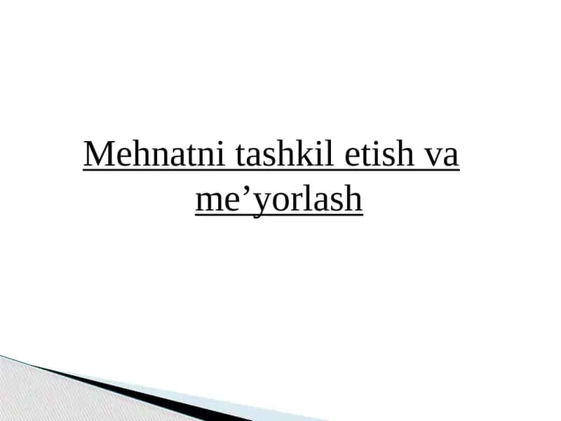 Mehnatni tashkilotish va me'yorlash