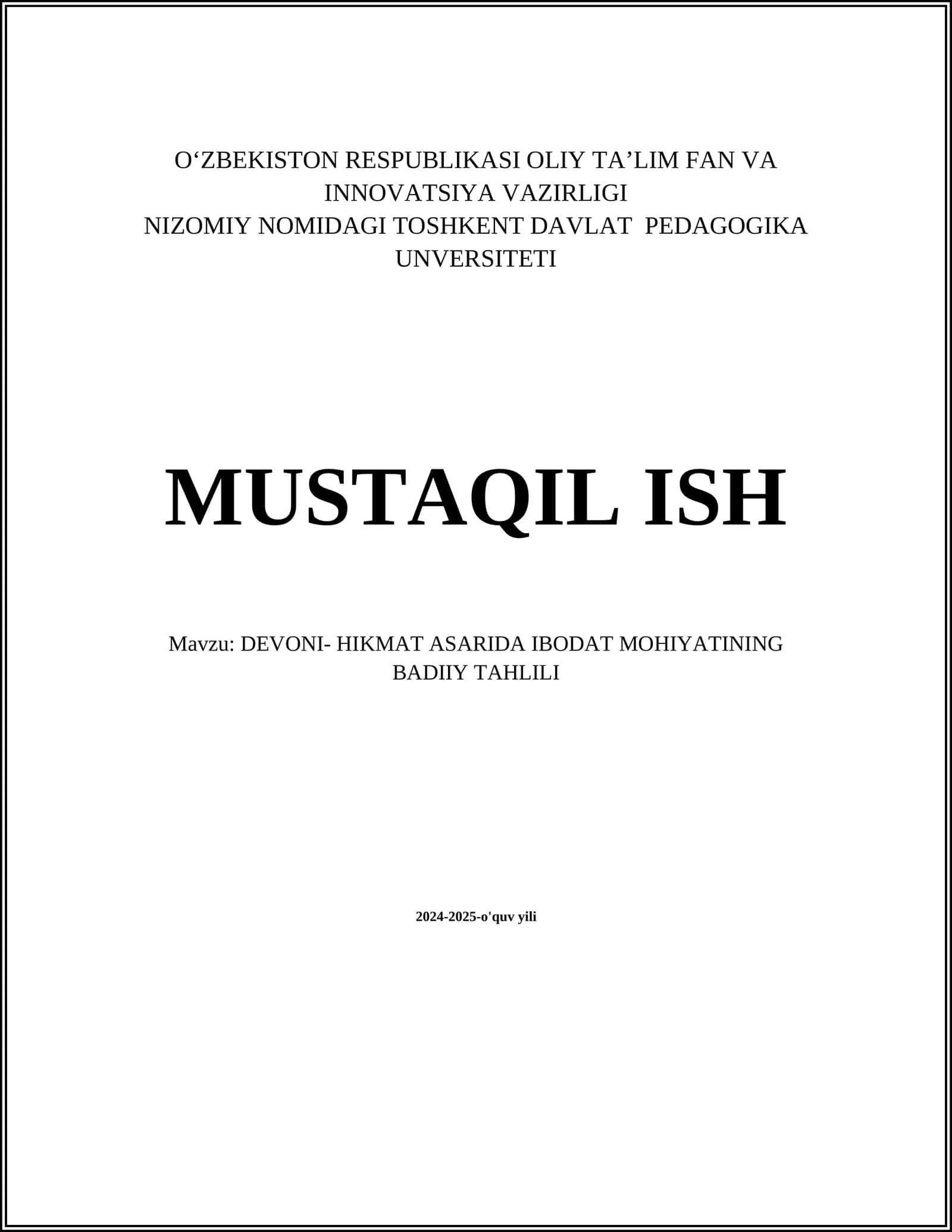 DEVONI- HIKMAT ASARIDA IBODAT MOHIYATINING BADIIY TAHLILI