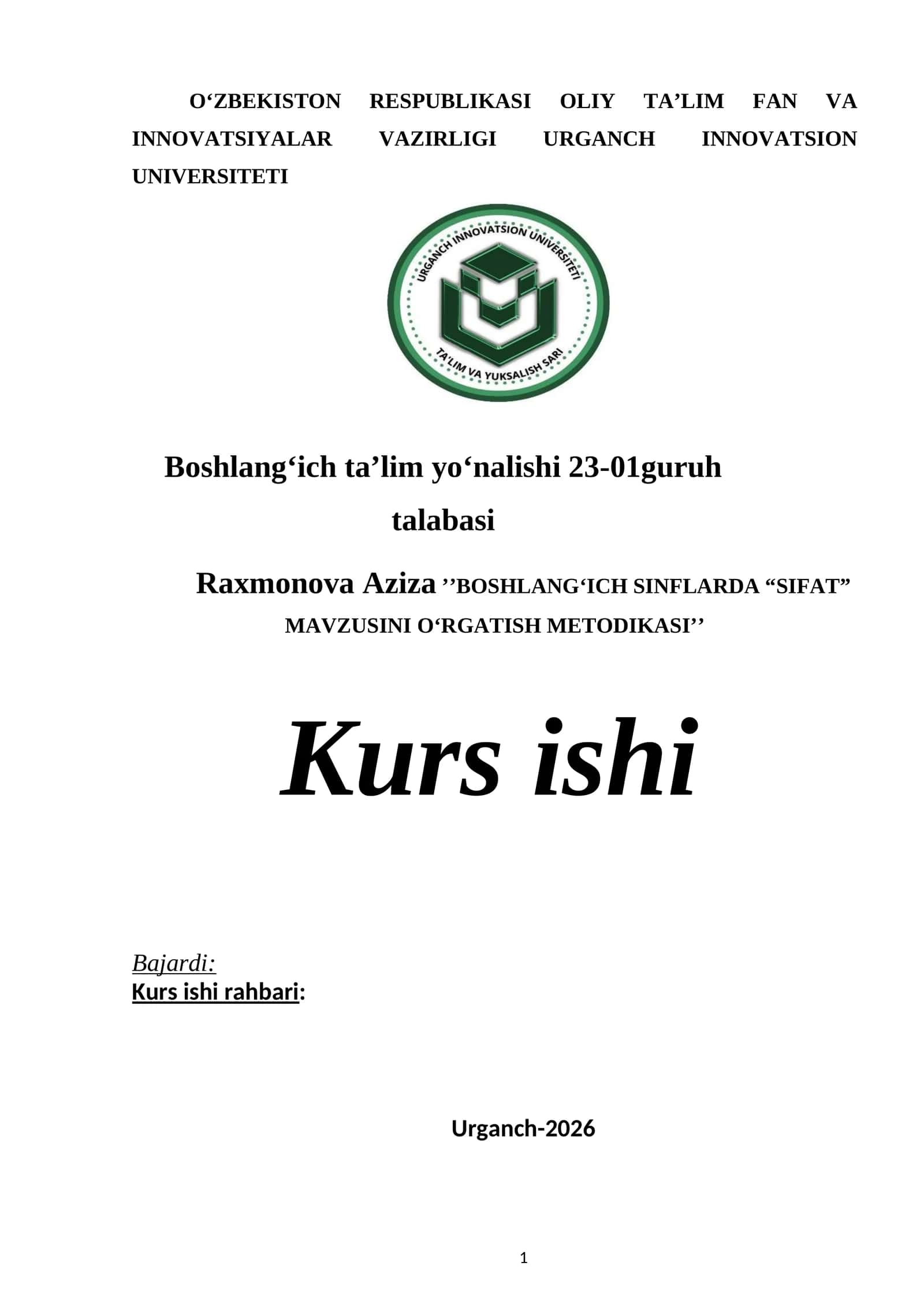 BOSHLANG‘ICH SINFLARDA “SIFAT” MAVZUSINI O‘RGATISH METODIKASI