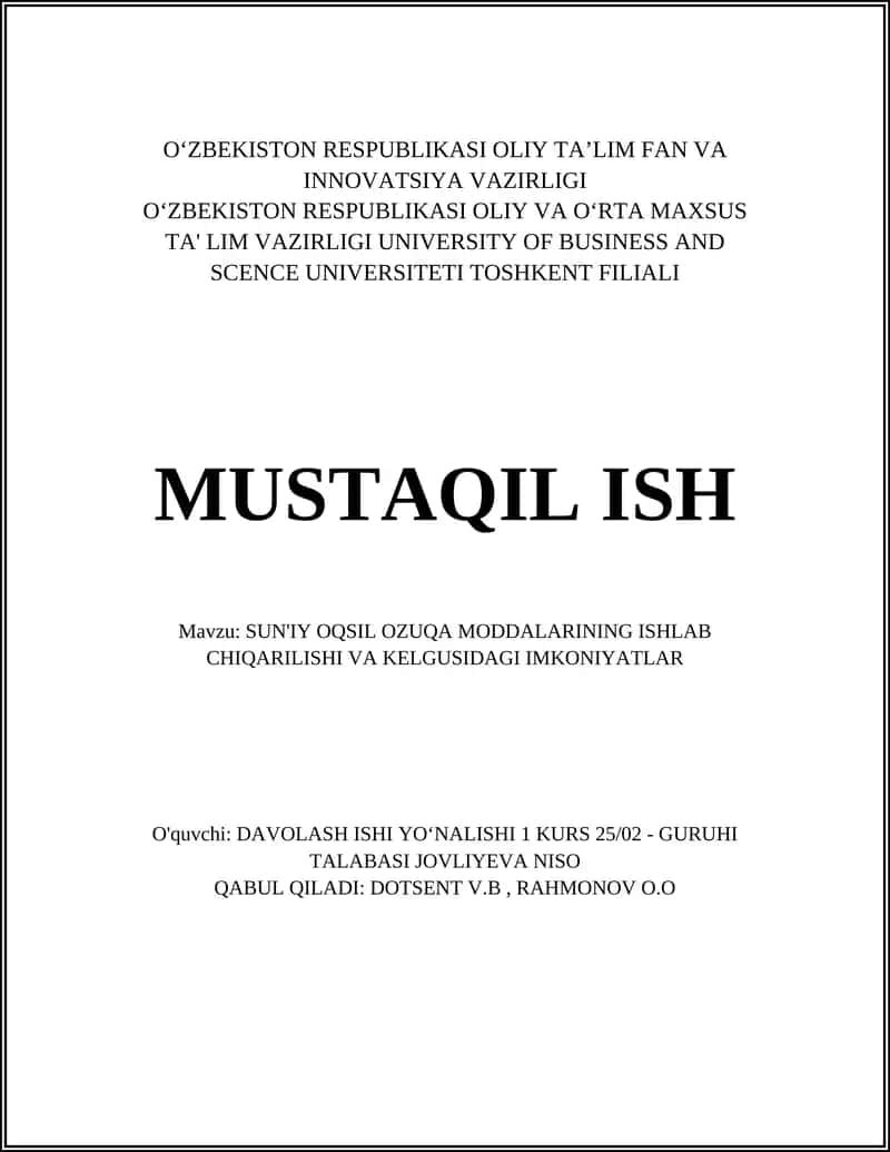 SUN'IY OQSIL OZUQA MODDALARINING ISHLAB CHIQARILISHI VA KELGUSIDAGI IMKONIYATLAR