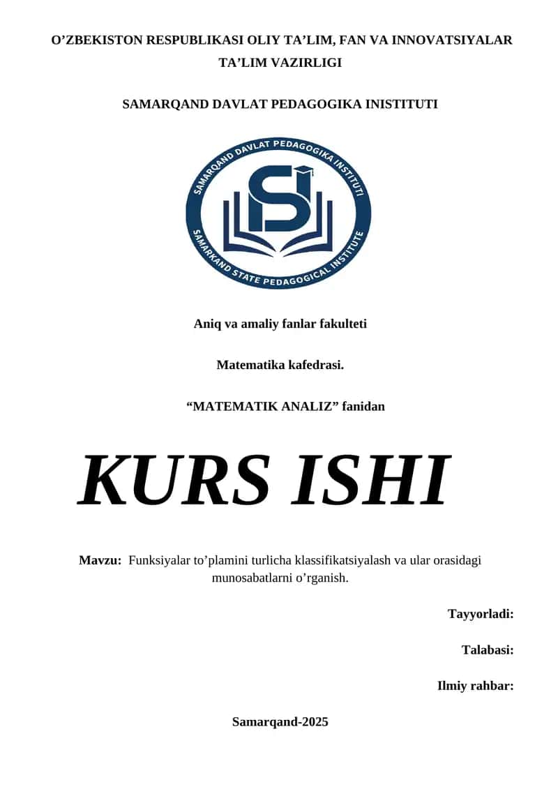 Funksiyalar to’plamini turlicha klassifikatsiyalash va ular orasidagi munosabatlarni o’rganish.