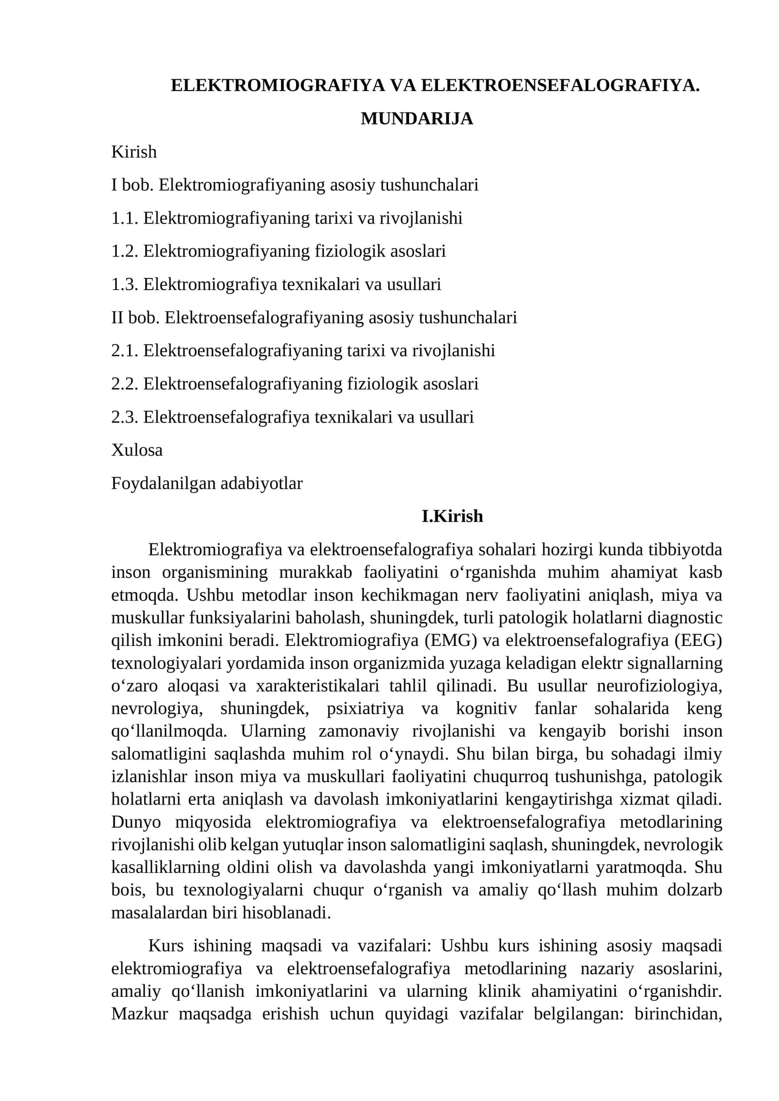 ELEKTROMIOGRAFIYA VA ELEKTROENSEFALOGRAFIYA