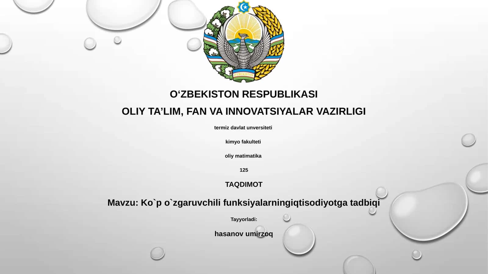 Ko`p o`zgaruvchili funksiyalar