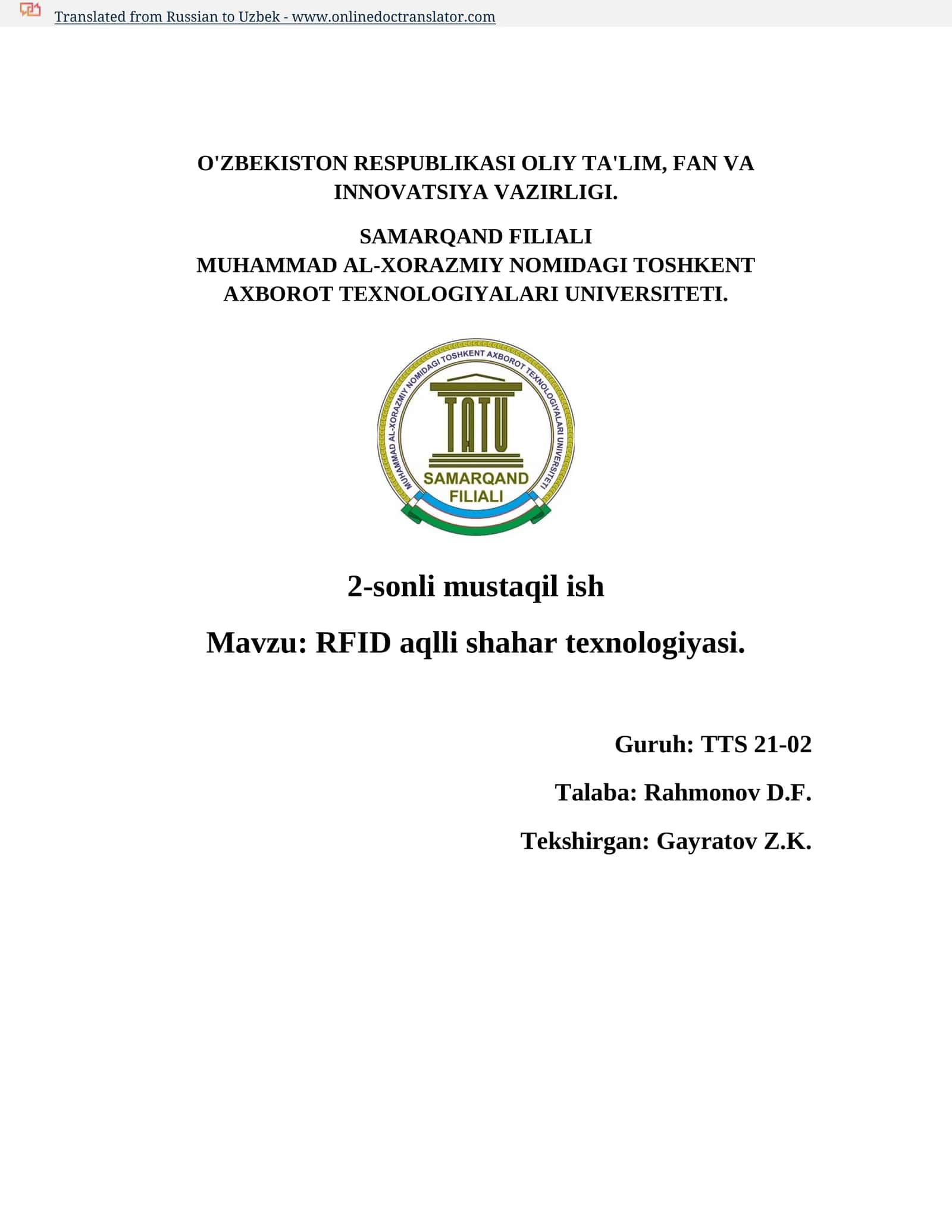 RFID aqlli shahar texnologiyasi