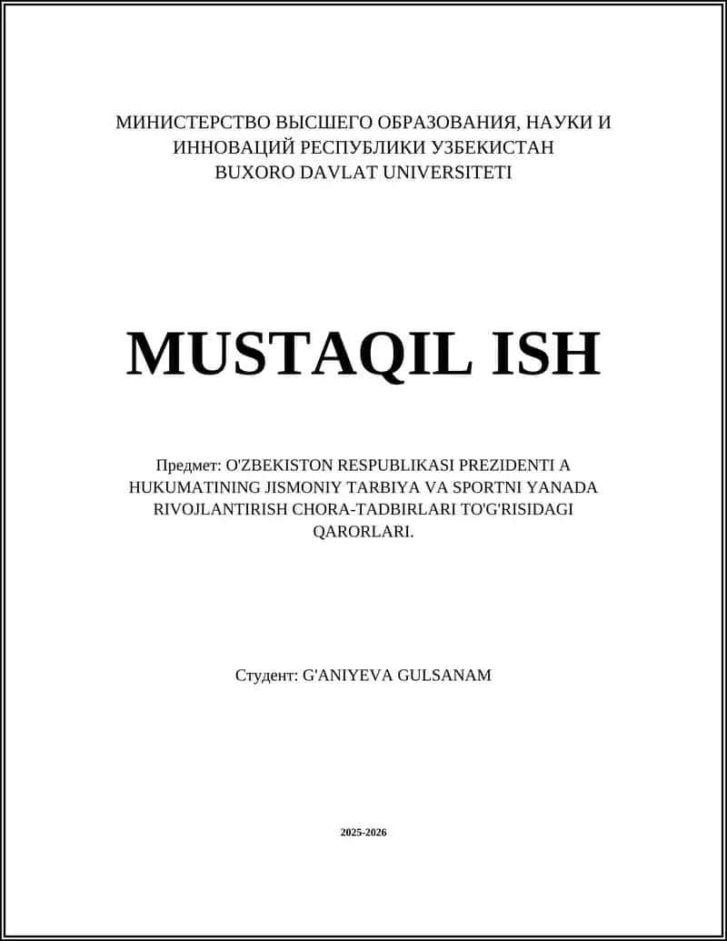 O'ZBEKISTON RESPUBLIKASI PREZIDENTI A HUKUMATINING JISMONIY TARBIYA VA SPORTNI YANADA RIVOJLANTIRISH CHORA-TADBIRLARI TO'G'RISIDAGI QARORLARI