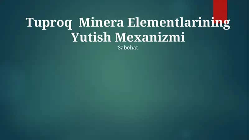 Tuproq Minera Elementlarining Yutish Mexanizmi