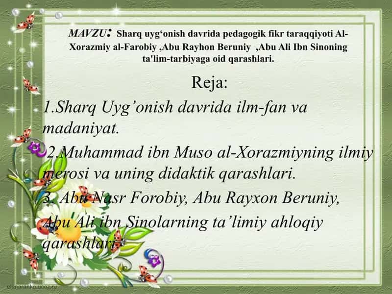 Sharq Uyg’onish davri pedagogik fikr taraqqiyoti