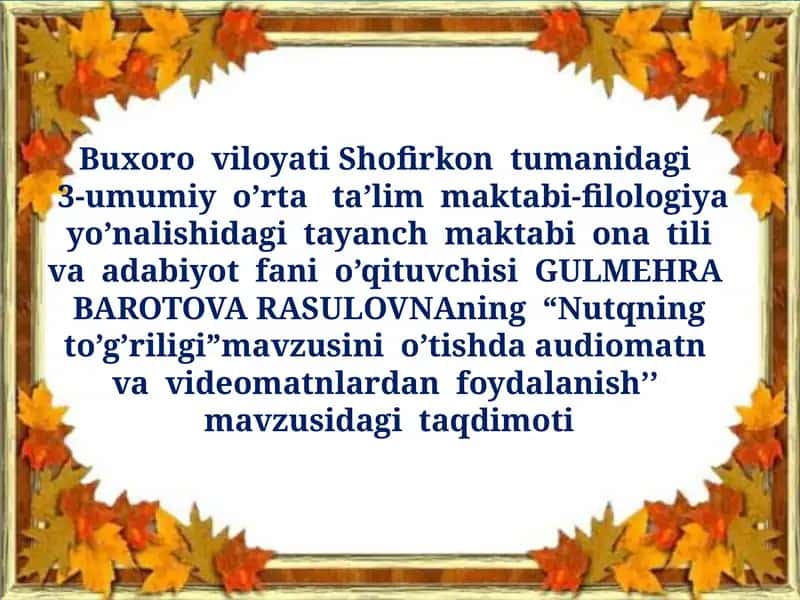 Nutqning to’g’riligi bilan bog’liq ta’lim