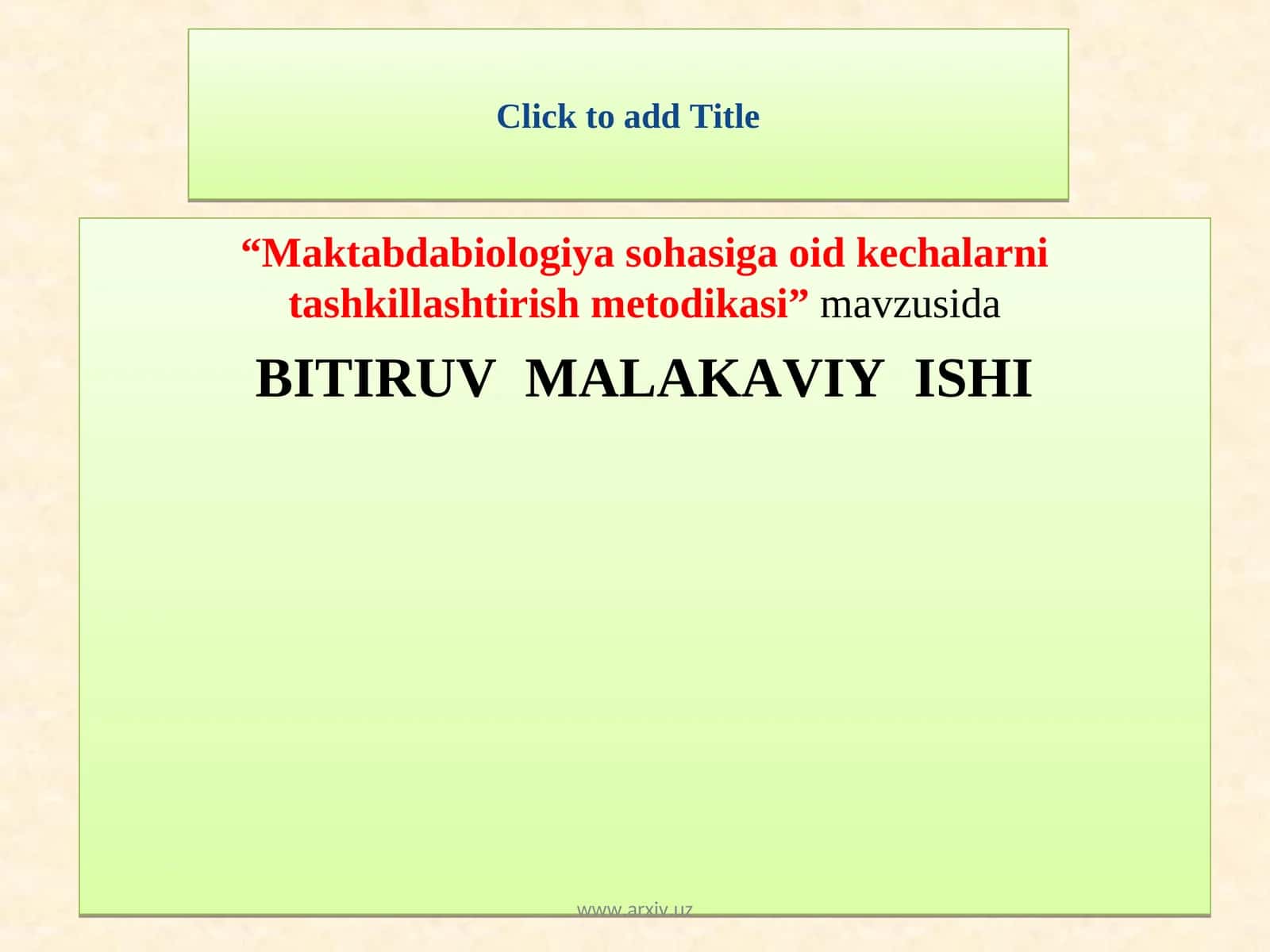 Maktabdabiologiyasohasiga oid kechalar nitashkil lash tirish meto dikasi
