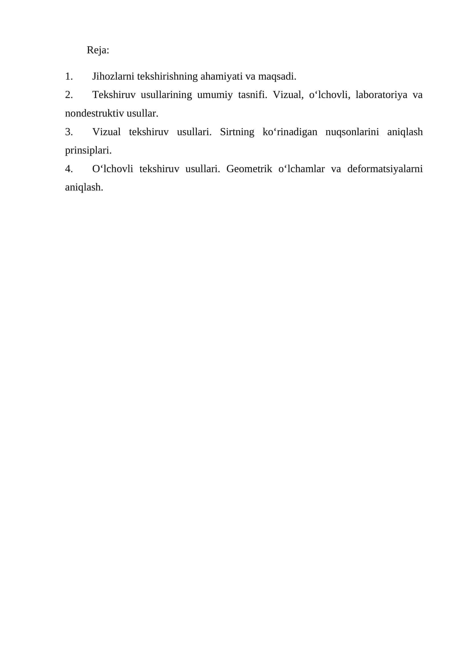 Texnologik jihozlarni tekshirish usullari