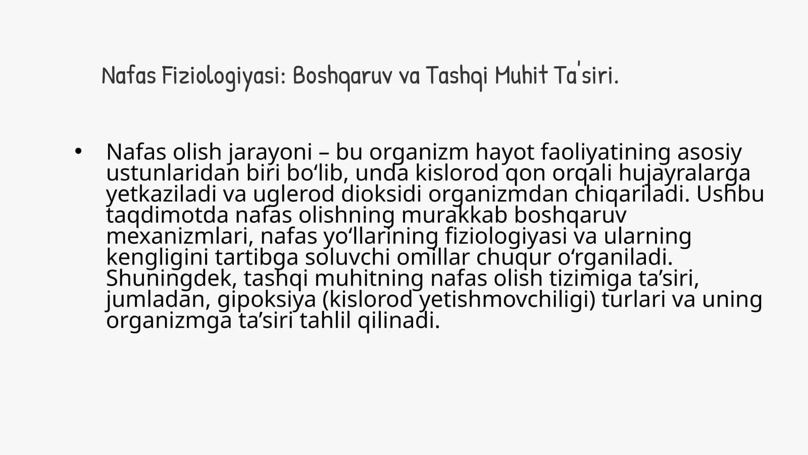 Nafas Fiziologiyasi: Boshqaruv va Tashqi Muhit Ta'siri