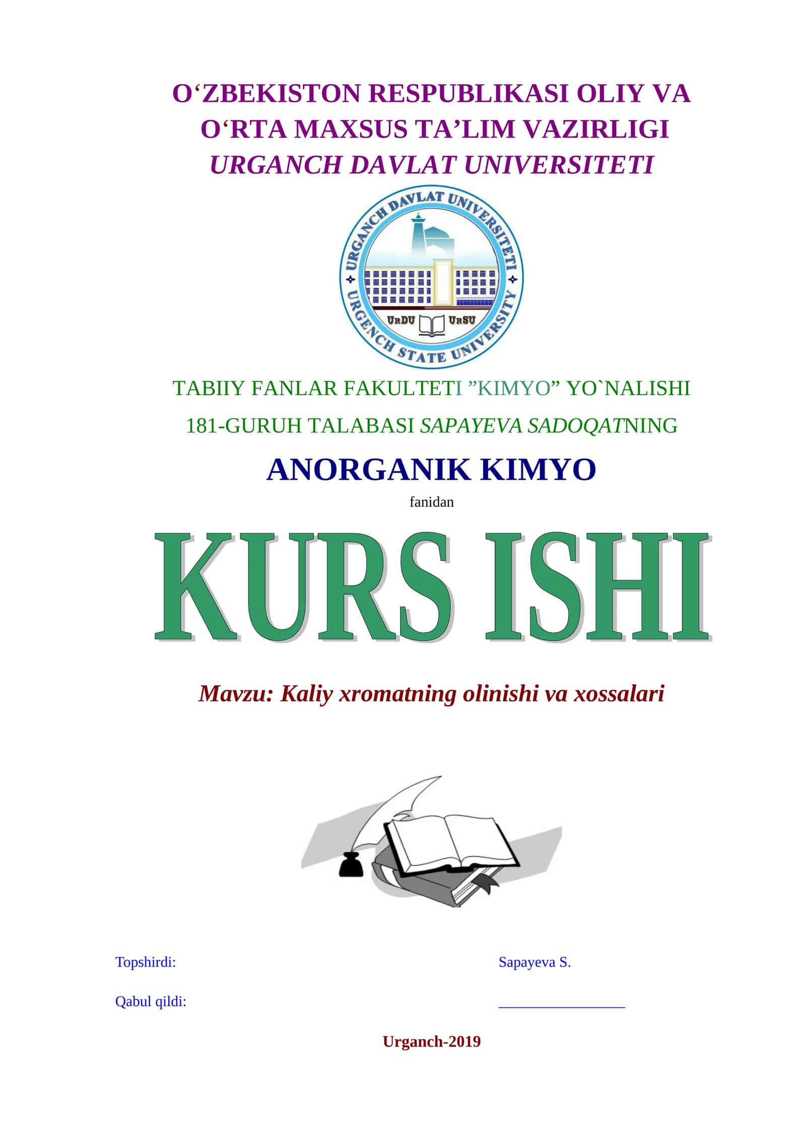 Kaliy xromatning olinishi va xossalari