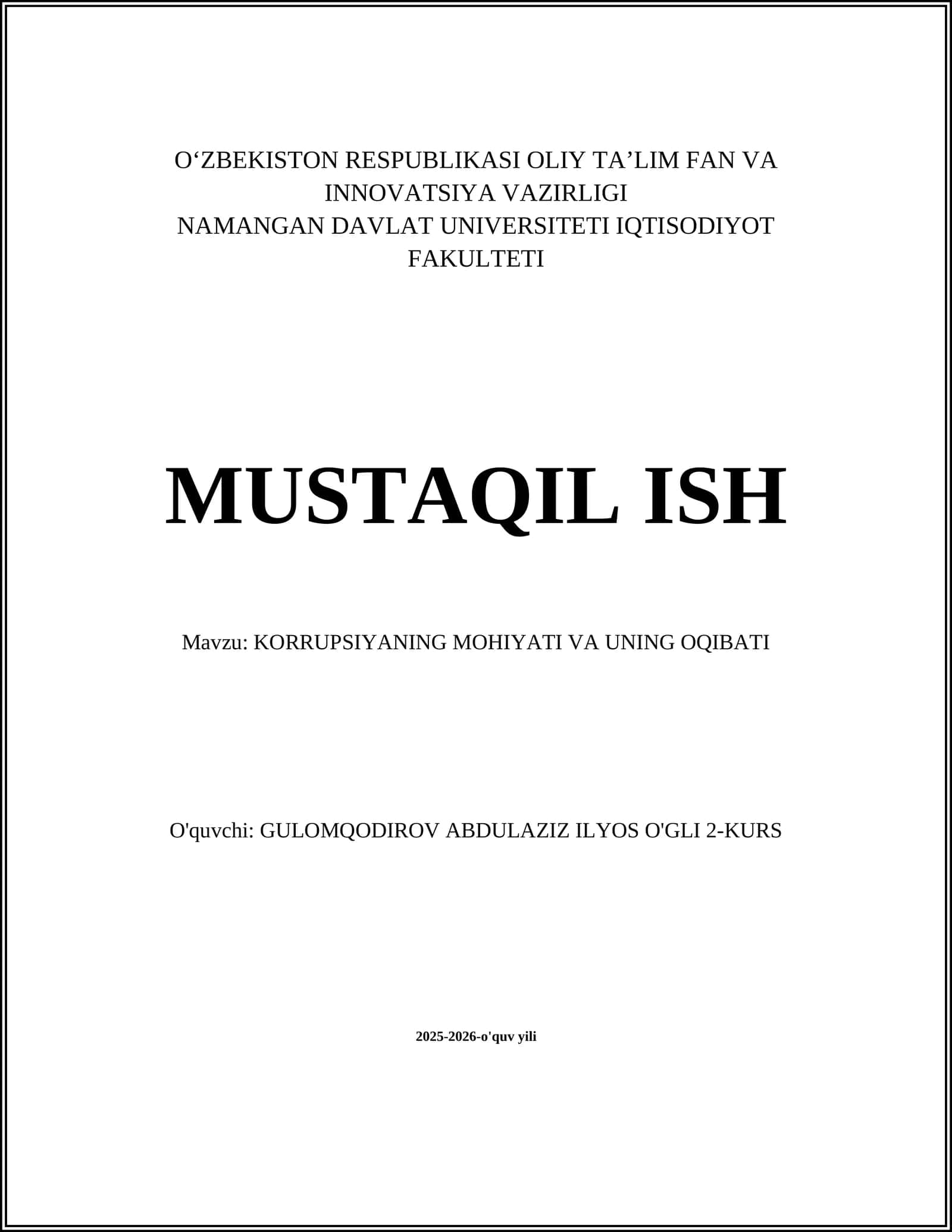 KORRUPSIYANING MOHIYATI VA UNING OQIBATI