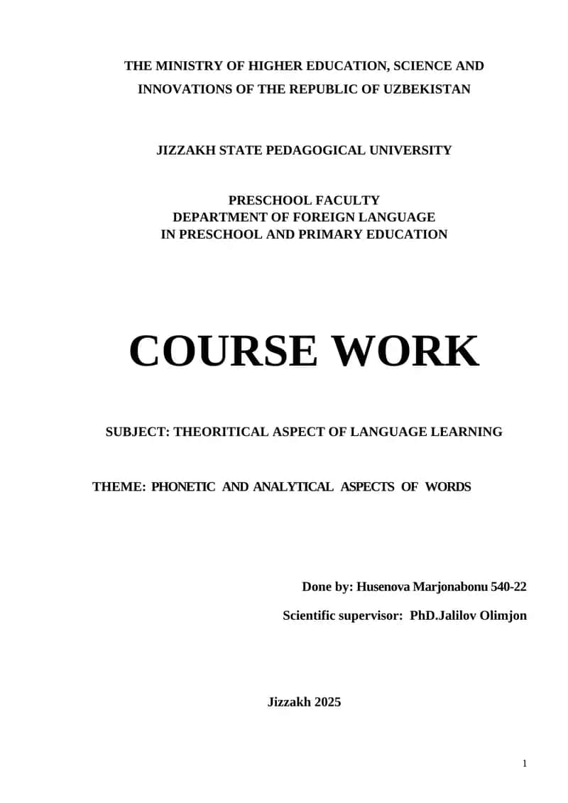 Course Work on Theoretical Aspects of Language Learning