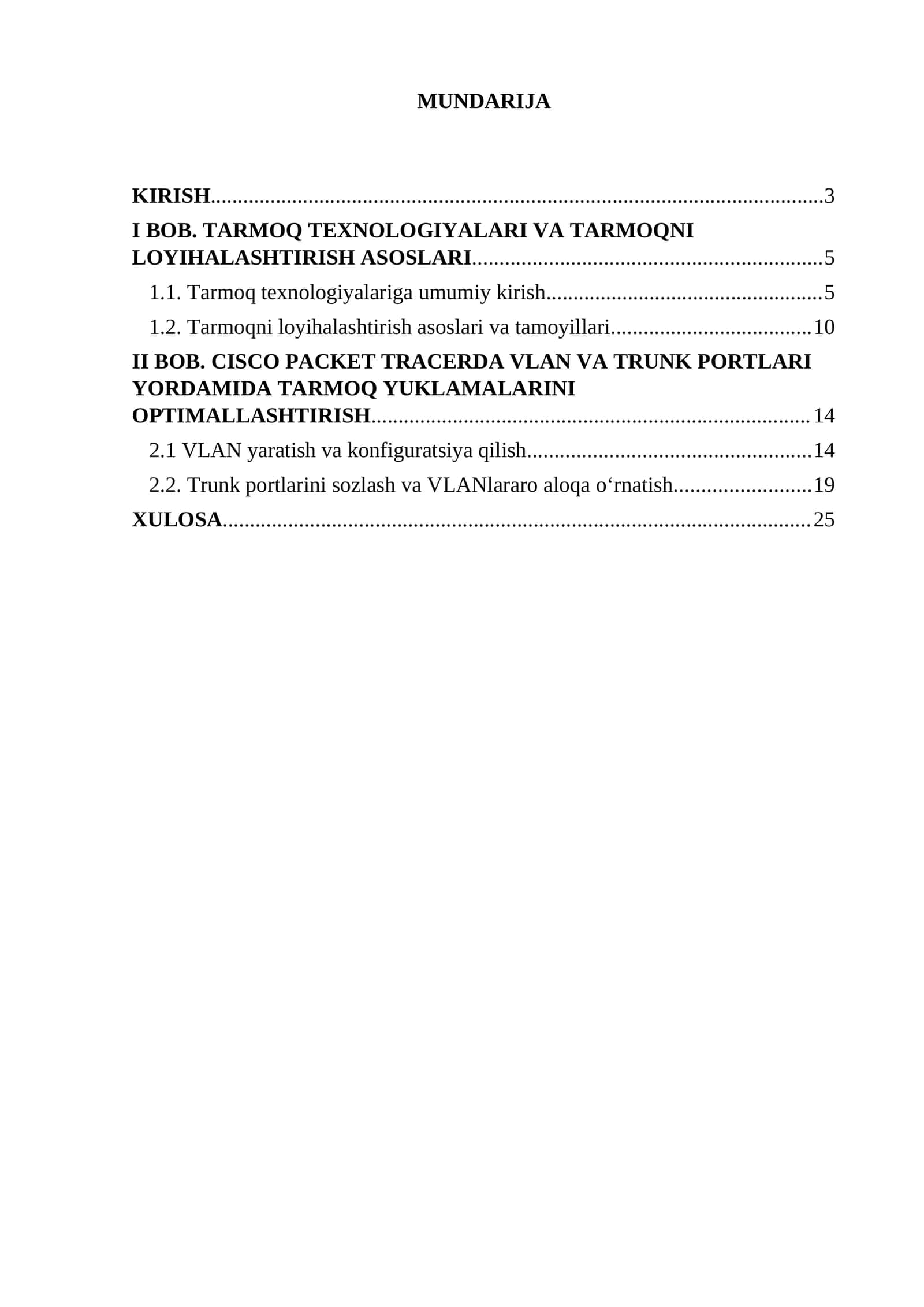 CISCO PACKET TRACERDA VLAN VA TRUNK PORTLARI YORDAMIDA TARMOQ YUKLAMALARINI OPTIMALLASHTIRISH
