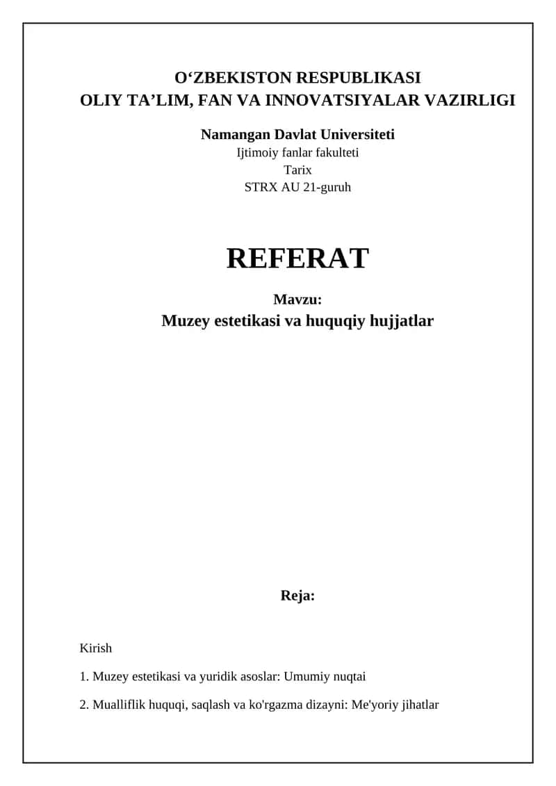 Muzey estetikasi va huquqiy hujjatlar