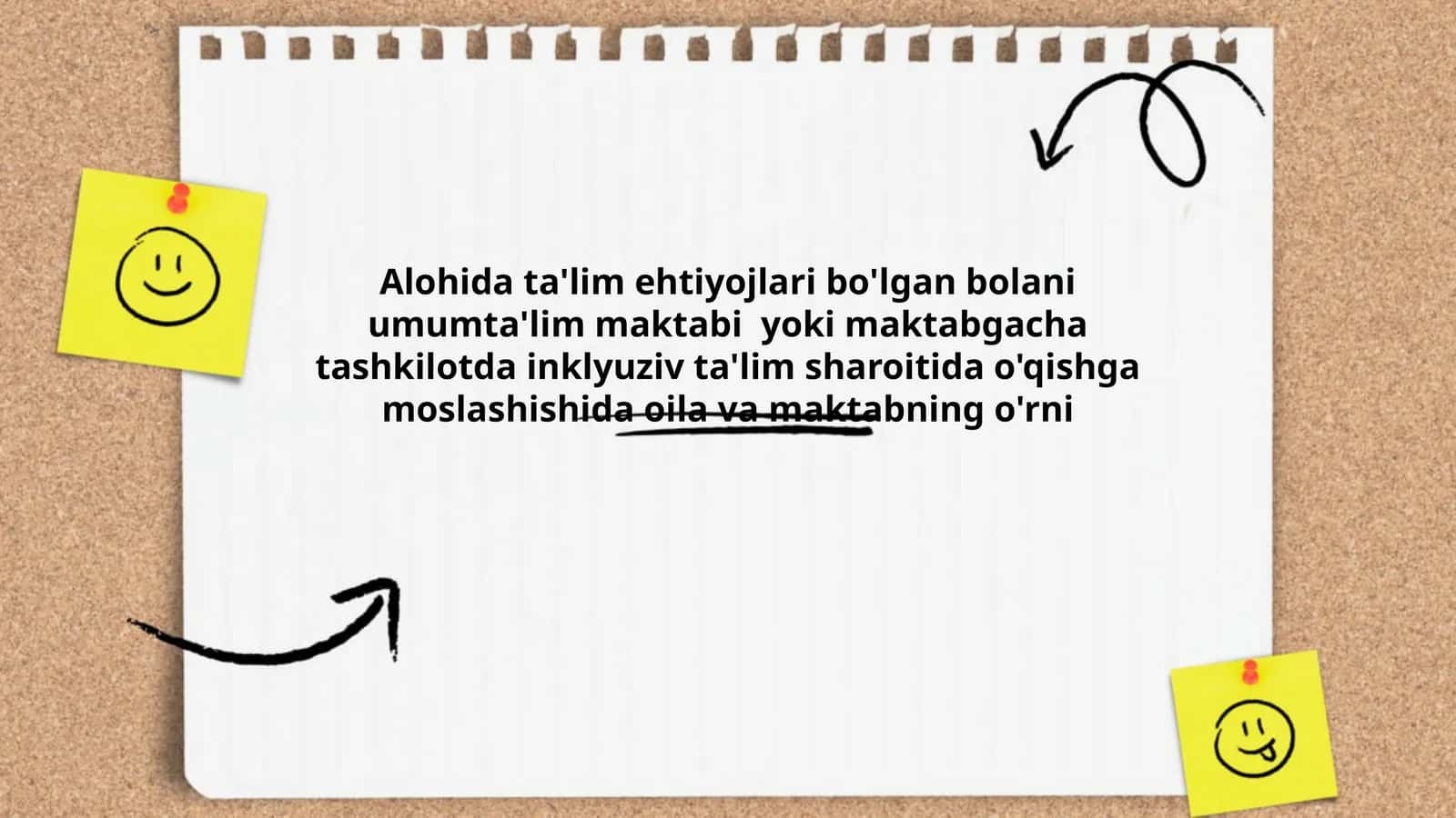 Alohida ta'lim ehtiyojlari bo'lgan bolani umumta'lim maktabi yoki maktabgacha tashkilotda inklyuziv ta'lim sharoitida o'qishga moslashishida oila va maktabning o'rni