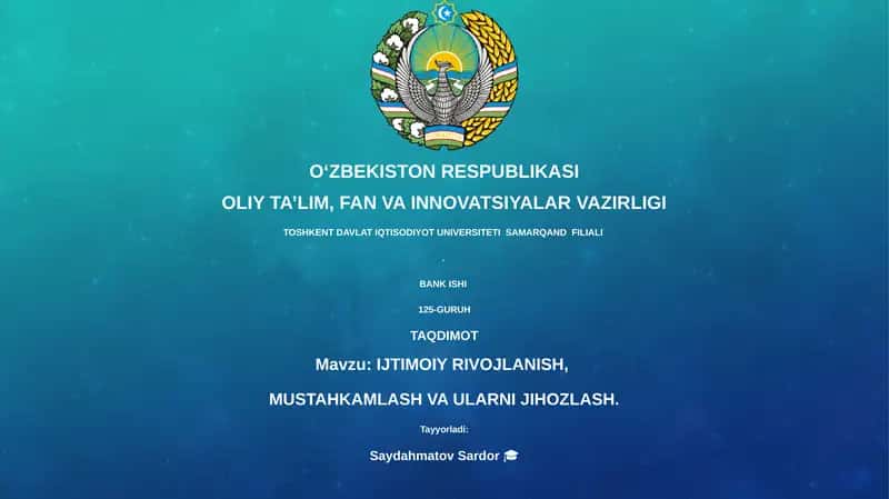 IJTIMOIY RIVOJLANISH, MUSTAHKAMLASH VA ULARNI JIHOZLASH