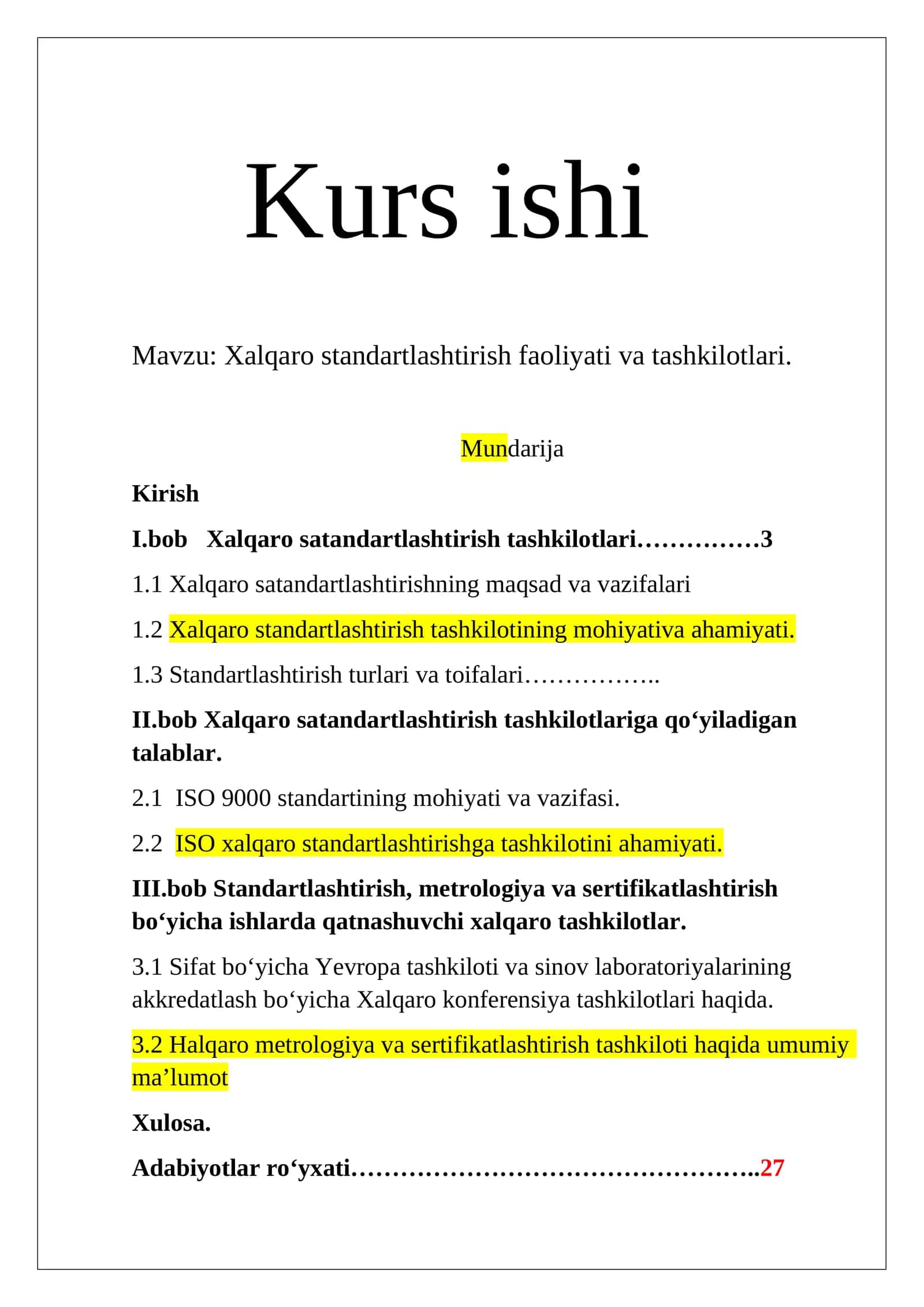 Xalqaro standartlashtirish faoliyati va tashkilotlari