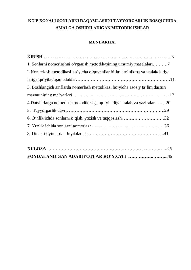 Sonlarni nomerlash metodikasi