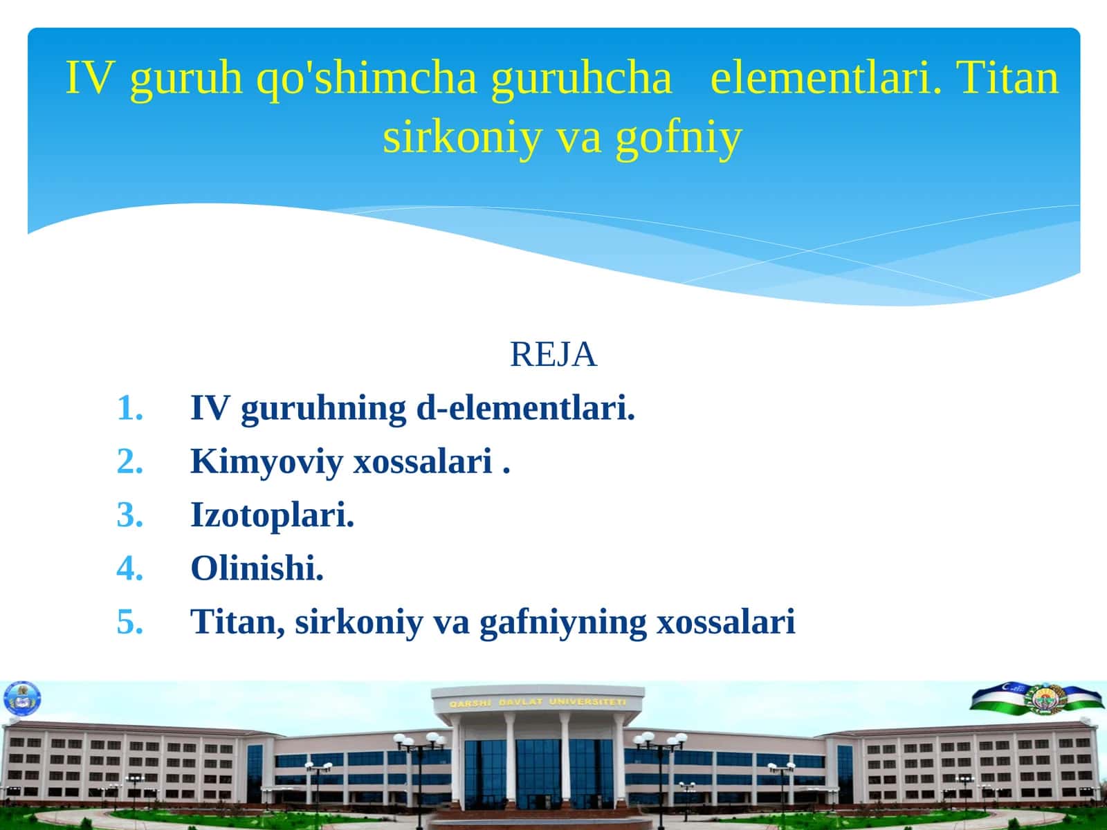 IV guruh qo'shimcha guruhcha elementlari. Titan sirkoniy va gofniy