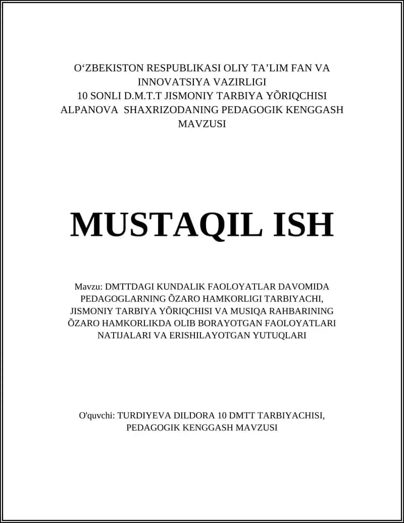 D.M.T.T Jismoniy Tarbiya Yõriqchisi Alpanova Shaxrizodaning Pedagogik Kenggash Mavzusi